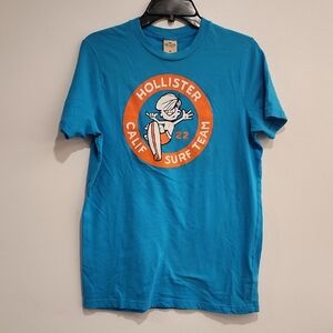 Hollister Blue and Orange Retro Logo Tee